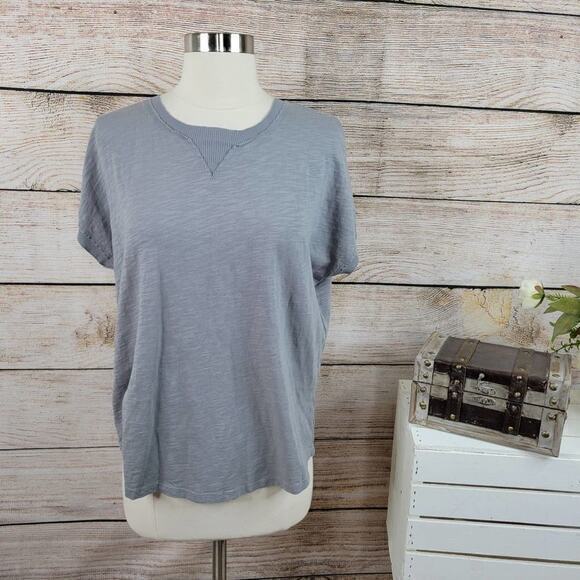 NWT Bobi Short Sleeve Rib Trim Top Overcast Green Gray Small‎ - Picture 1 of 6